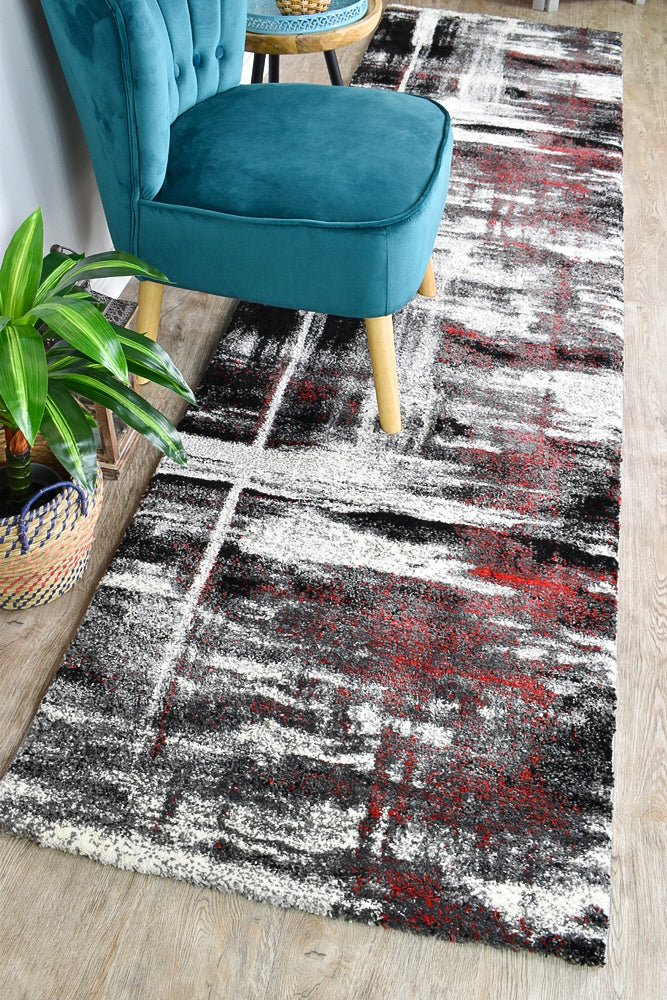 Dior Abstract Grey Red Modern Rug