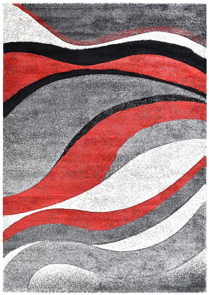 Dior Wave Light Grey Red Rug