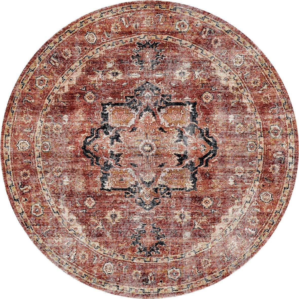 Distressed Vintage Cezanne Terracotta Round Rug