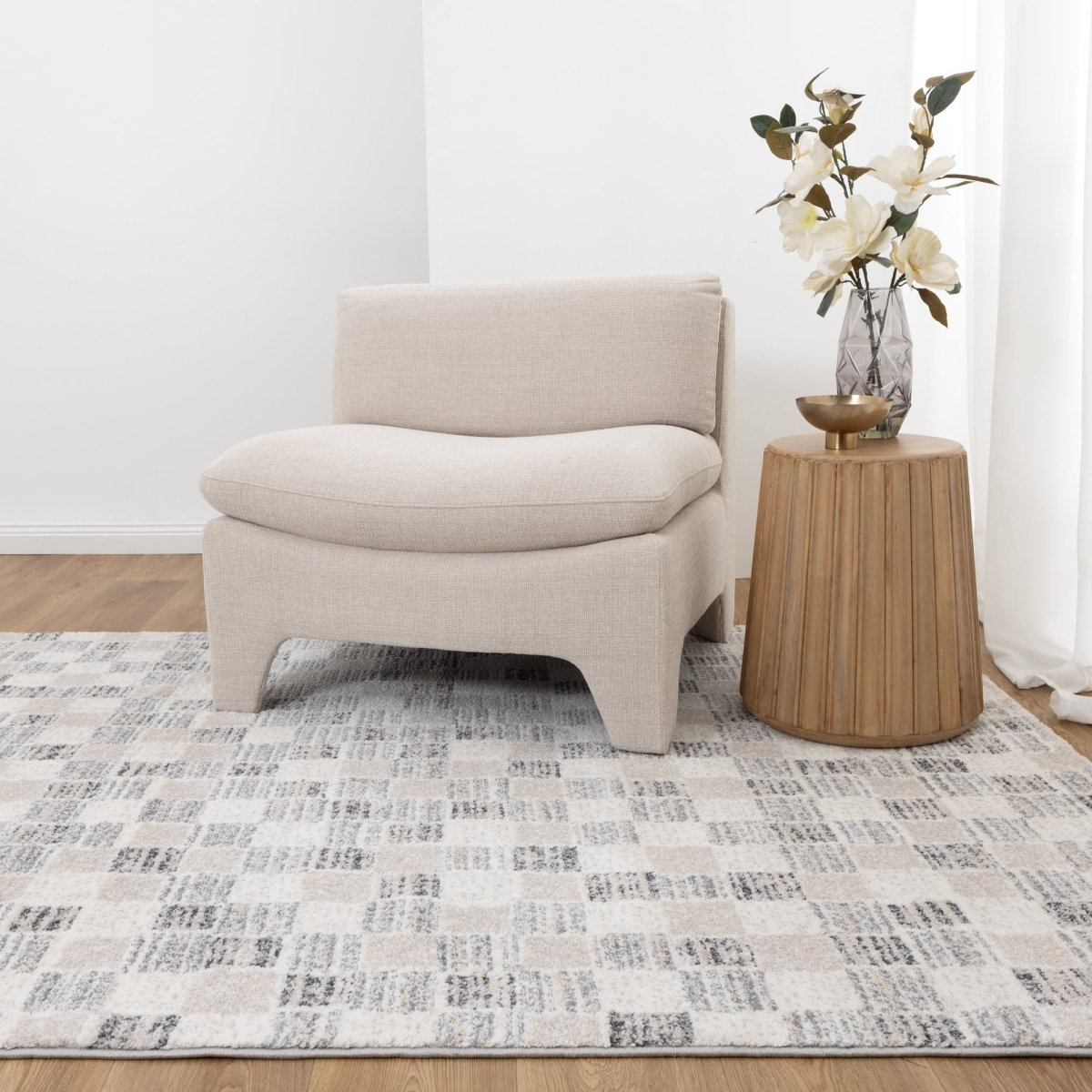 Fjord Grey Beige Checkered Rug