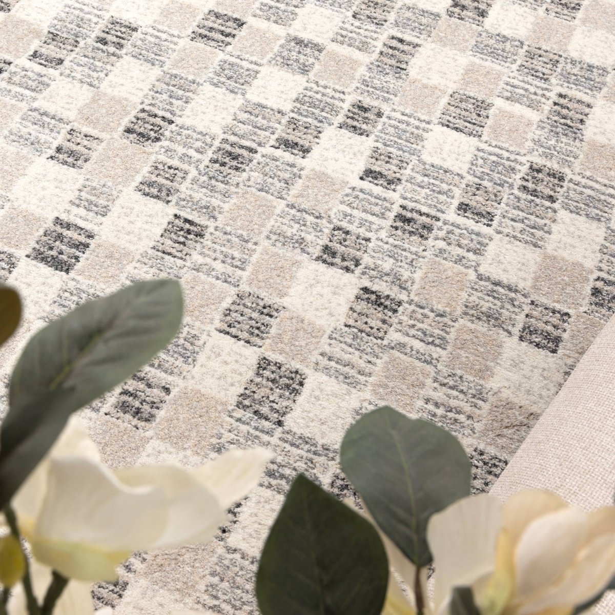 Fjord Grey Beige Checkered Rug