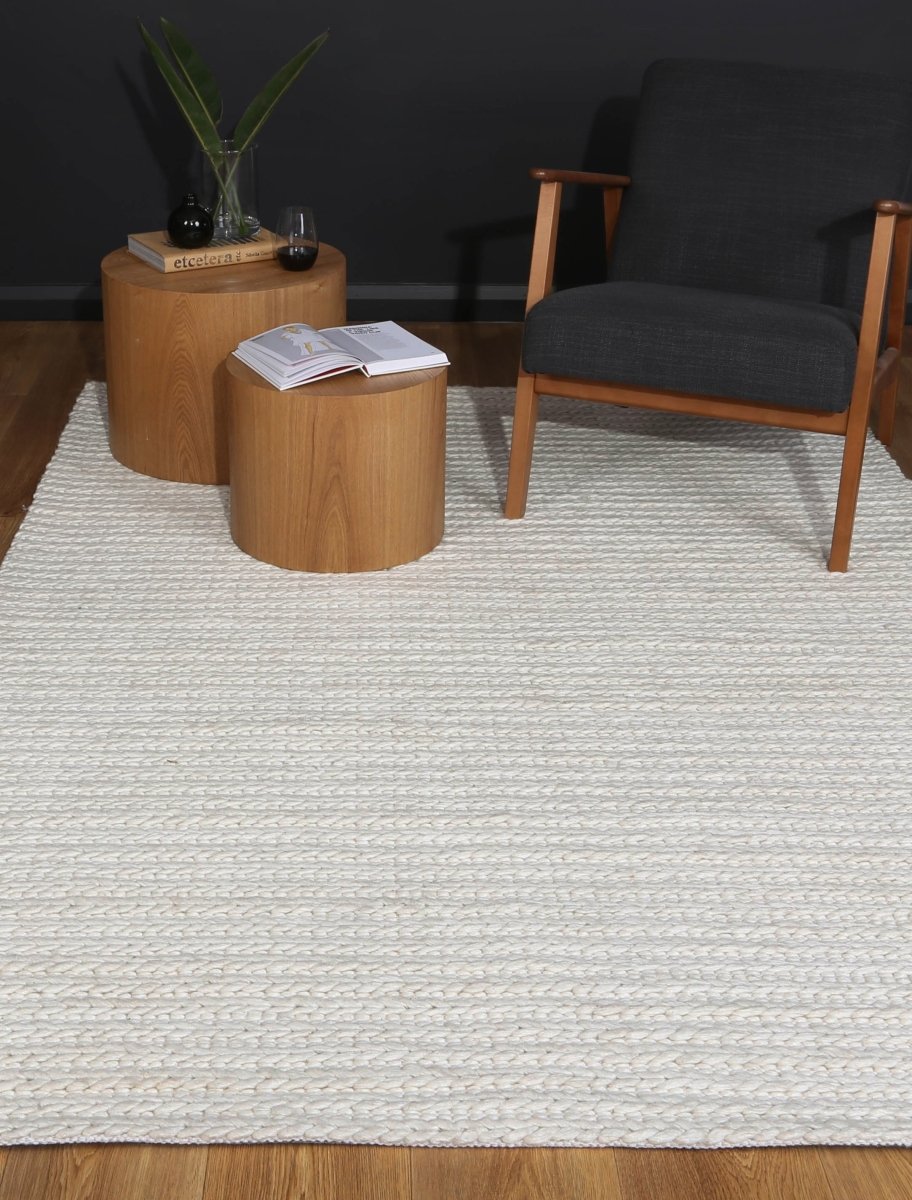 Grace Cue White Wool Blend Rug