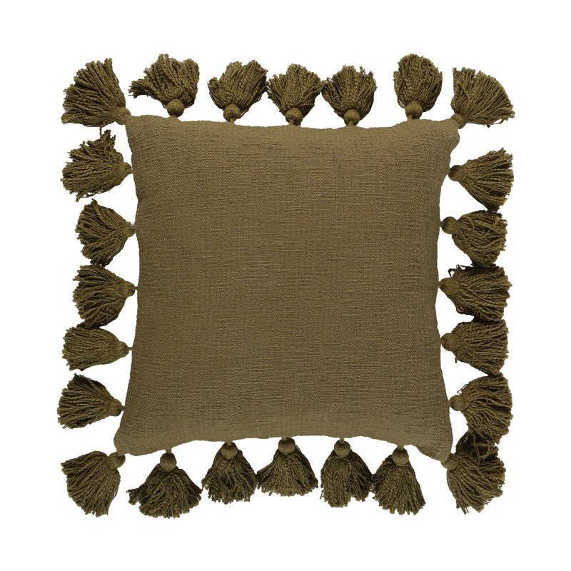 Lenny Khaki Tassel Cushion 50x50cm CUSHIONS > Cotton_Linen | Ruggy