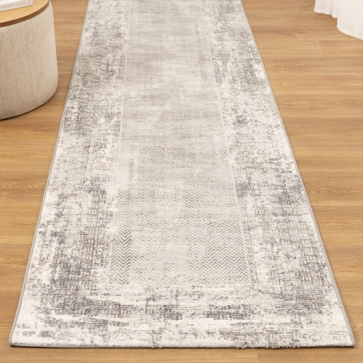 Liora Distressed Border Beige Grey Rug