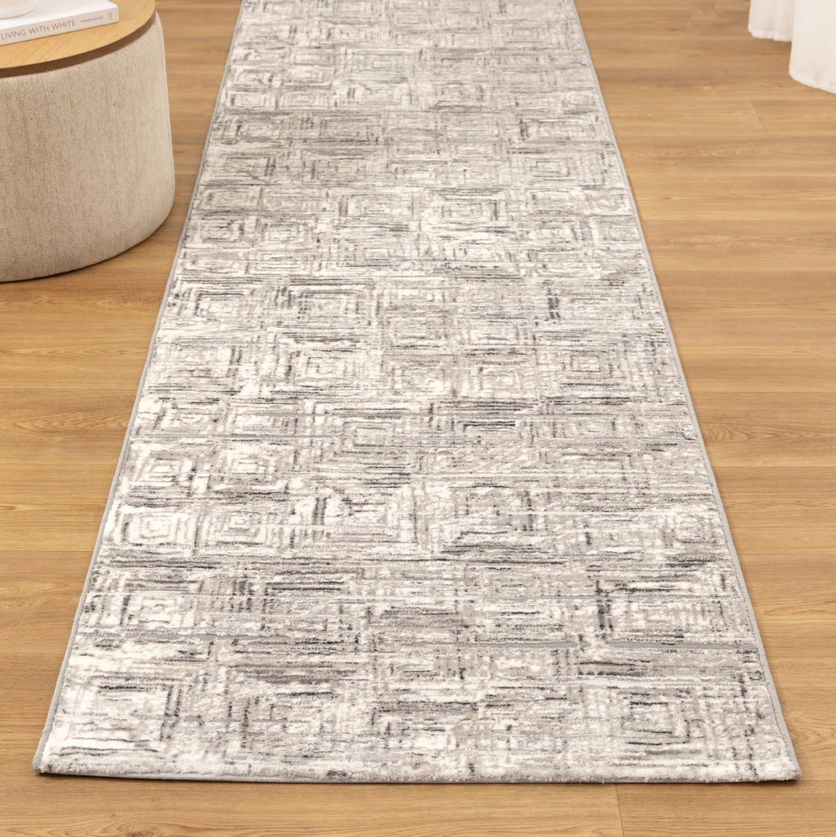 Liora Distressed Geo Squares Grey Rug