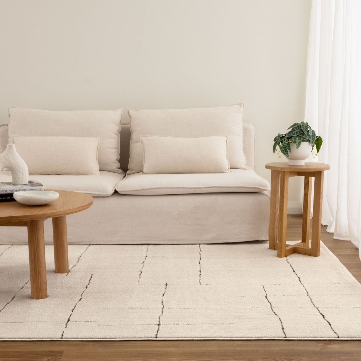Luna Abstract Lines Brown Cream Rug