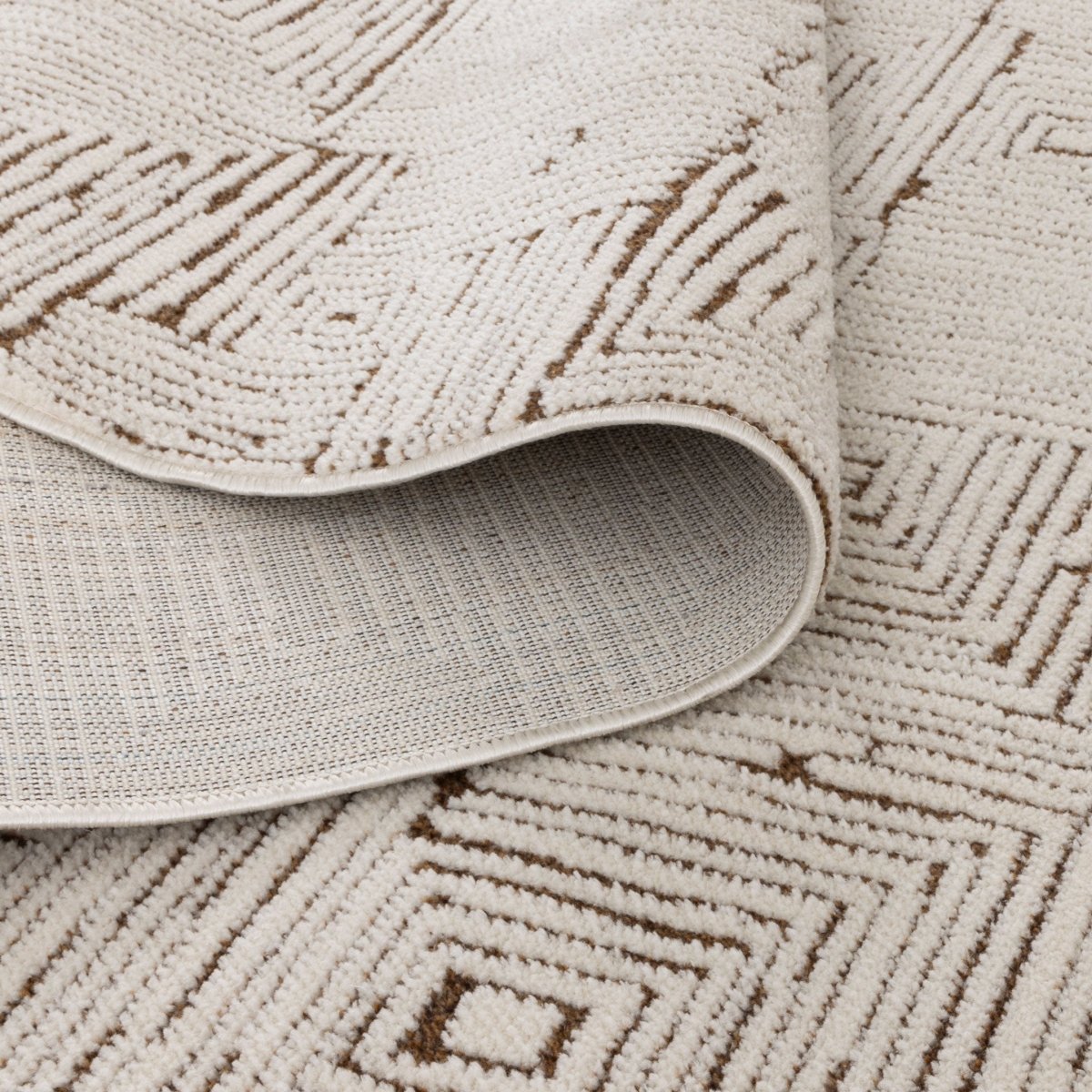 Luna Geometric Squares Cream Brown Rug