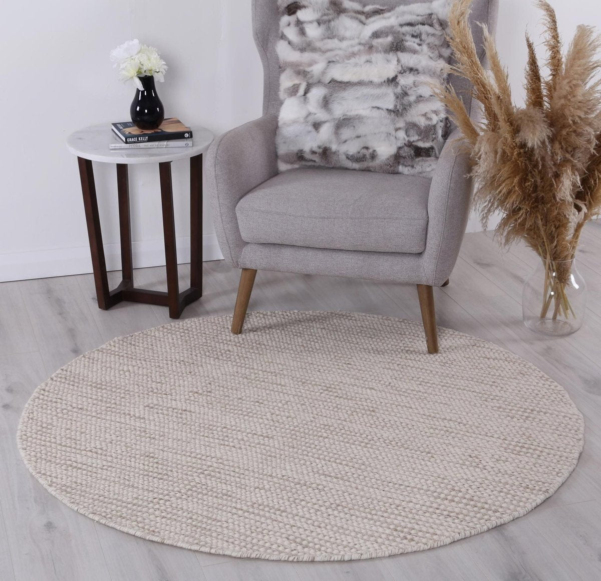 Majesty Beige Brown Reversible Wool Round Rug Round Rug | Ruggy