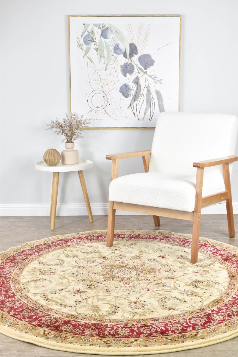 Marcel  Cream Red Traditional Round Rug