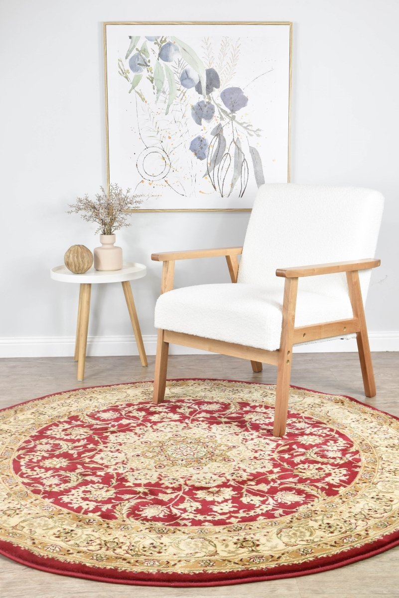 Marcel Red Traditional Round Rug