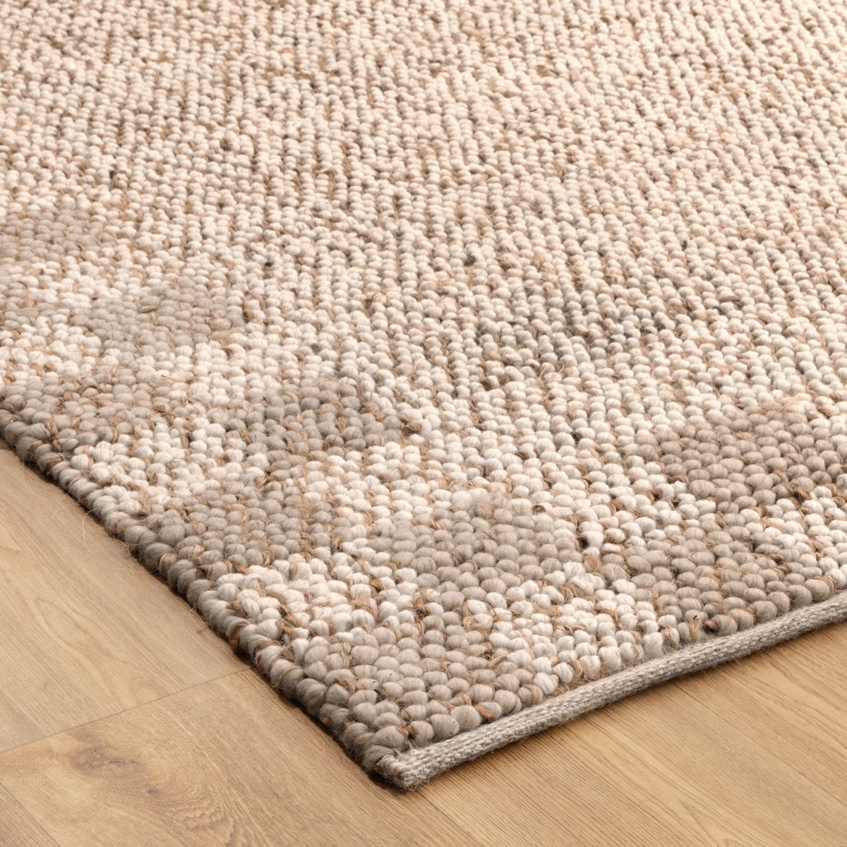 Meadow Checkered Border Cream Beige Jute and Wool Rug