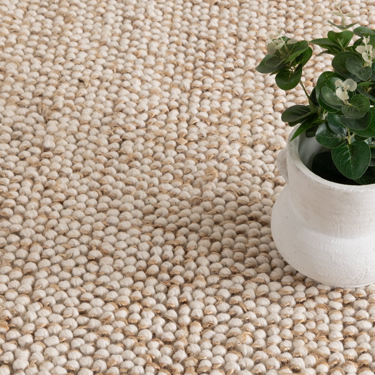 Meadow Checkered Border Cream Beige Jute and Wool Rug