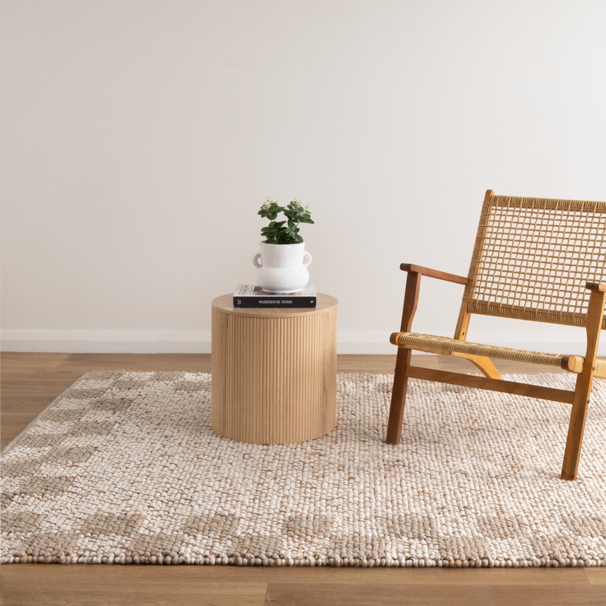 Meadow Checkered Border Cream Beige Jute and Wool Rug