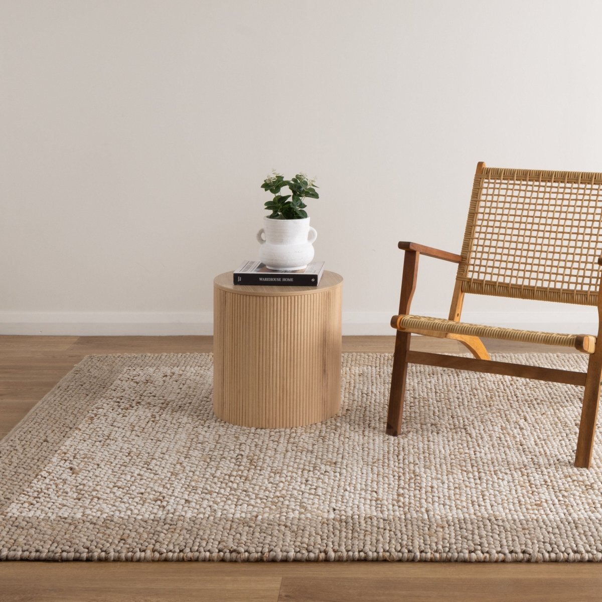 Meadow Plain Border Cream Beige Jute and Wool Rug