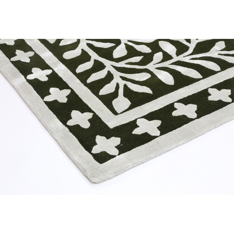 Minimalist Wool & Viscose Olive Modern Rug Area Rug | Ruggy