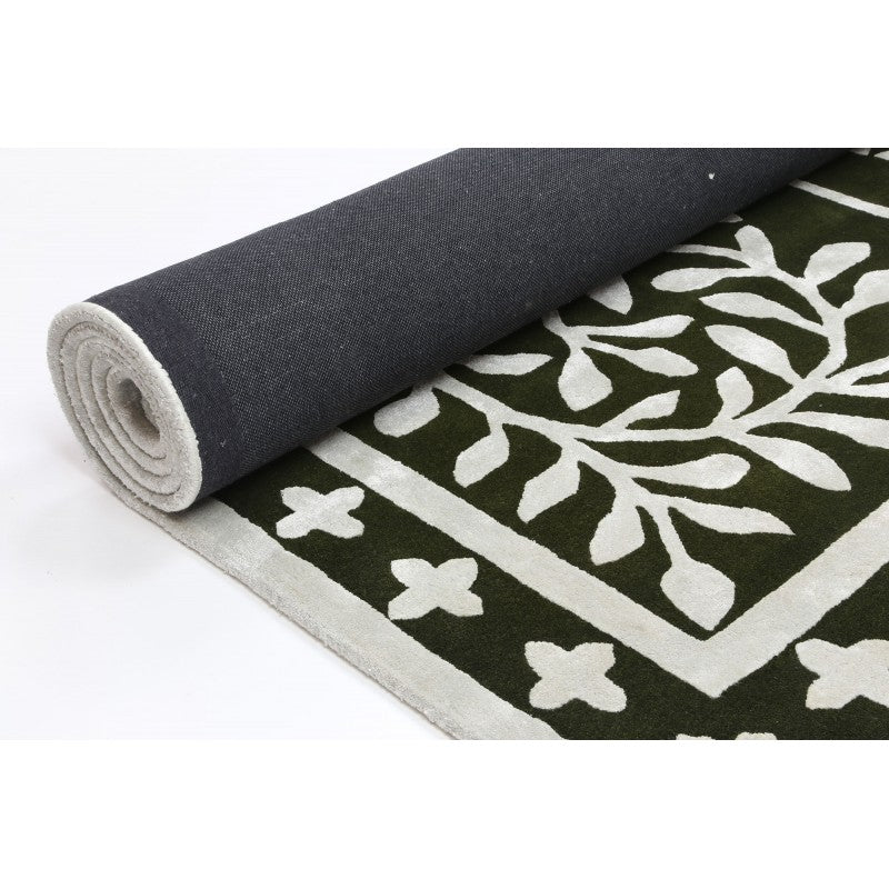 Minimalist Wool & Viscose Olive Modern Rug Area Rug | Ruggy