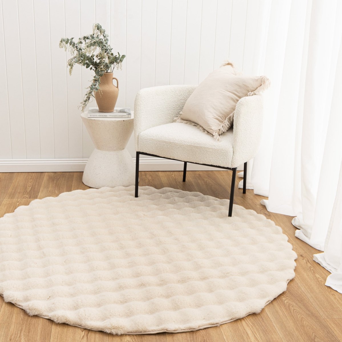 Nara Beige Washable Round Rug