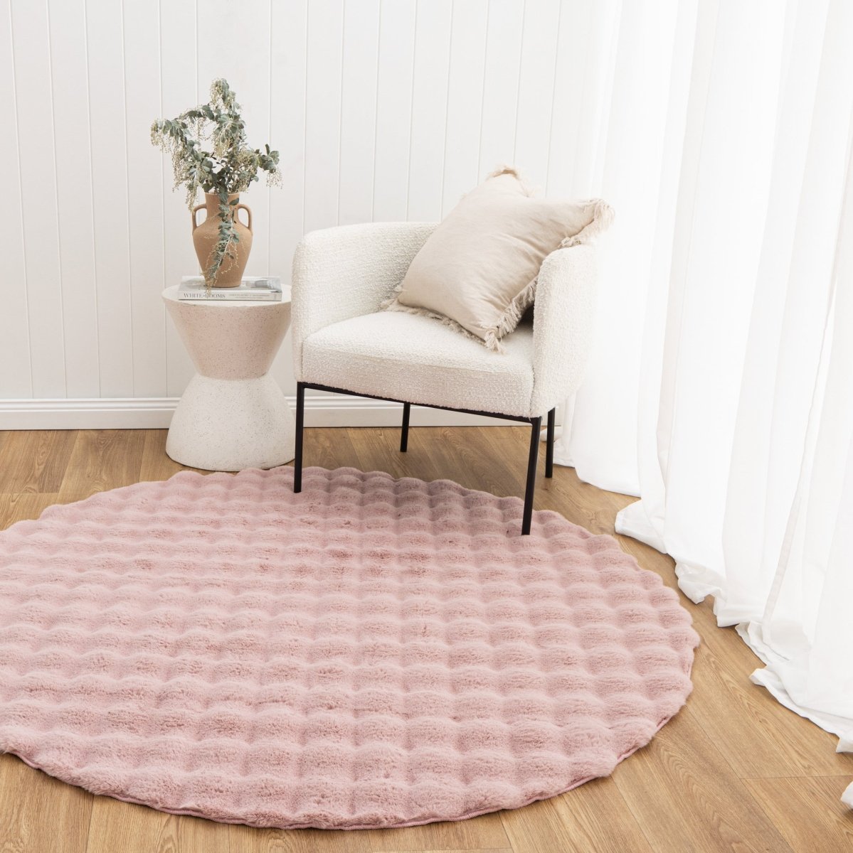 Nara Rose Pink Washable Round Rug