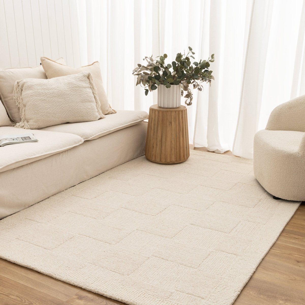 Nirvana Checkered Cream Wool Rug