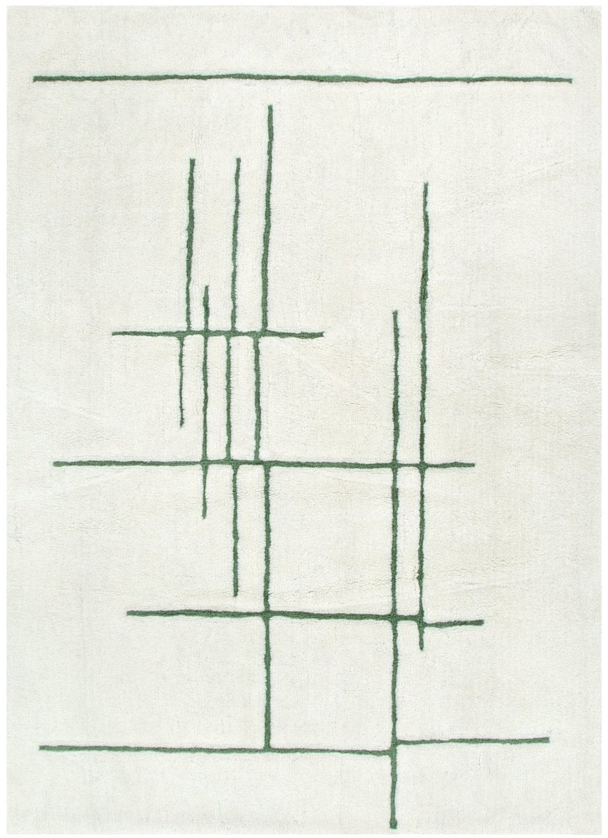 Noola Abstract Olive Lines Washable Wool Rug