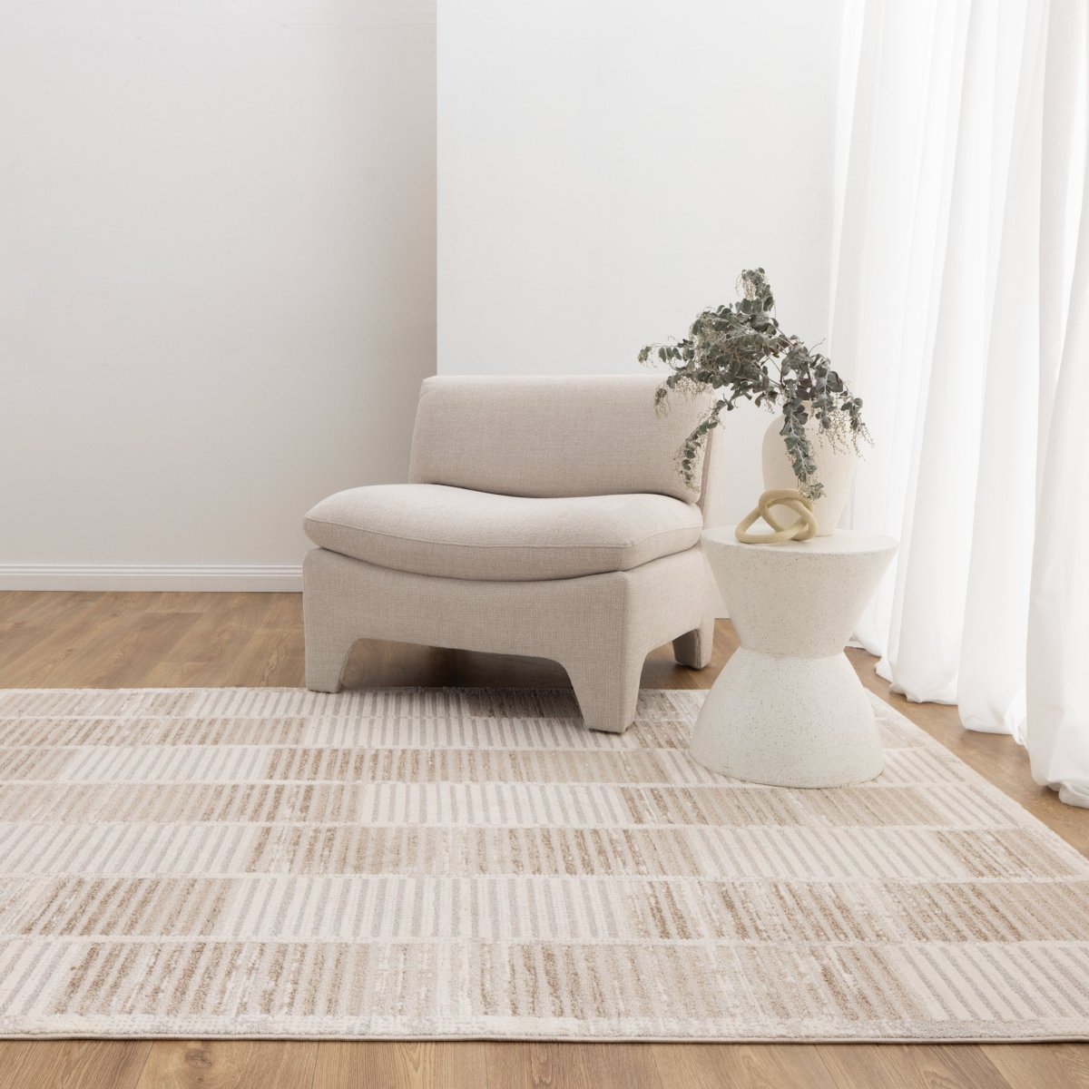 Nora Modern Stripes Grey and Beige Rug