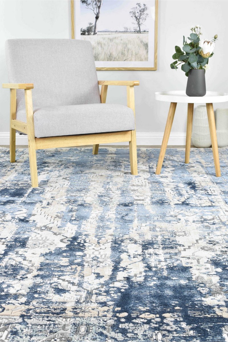 Pebble Blue White Modern Rug