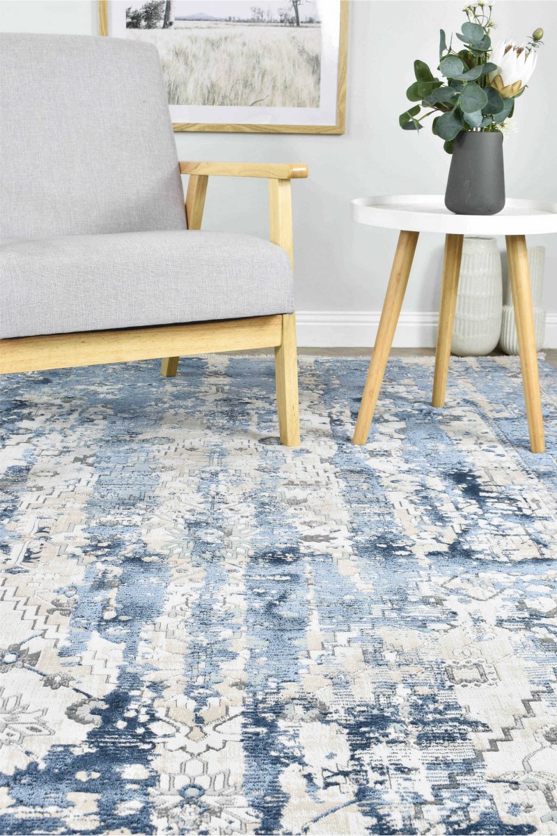 Pebble Blue White Modern Rug