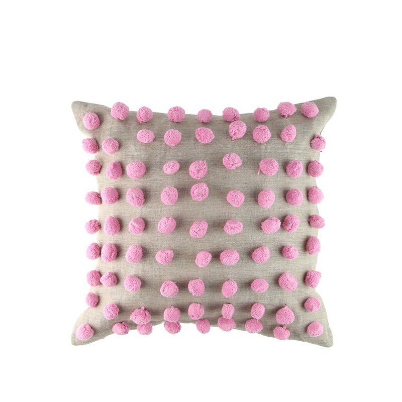 Pom Pom Linen Pink Cushion 45x45cm CUSHIONS > Cotton_Linen | Ruggy