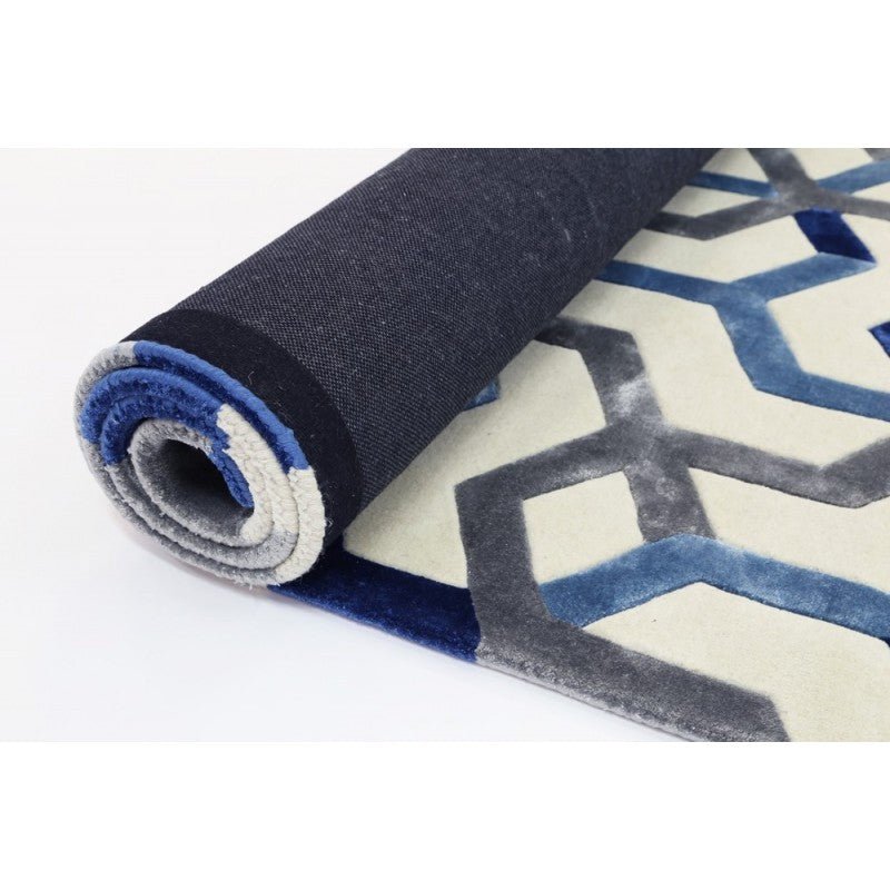 Regal Geo Maze Navy Designer Rug Area Rug | Ruggy