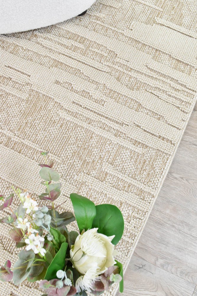 Rift Abstract Beige Outdoor Rug