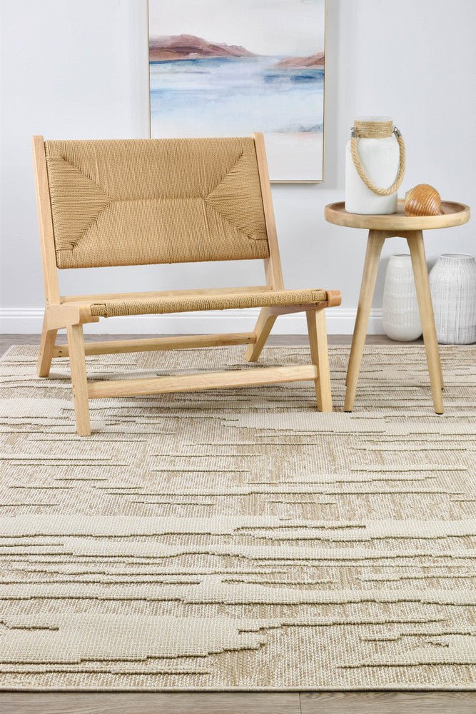 Rift Abstract Beige Outdoor Rug