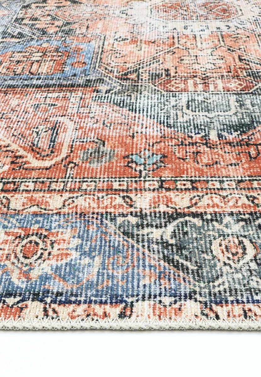 Royal Distressed Vintage Terracotta Blue Area Runner