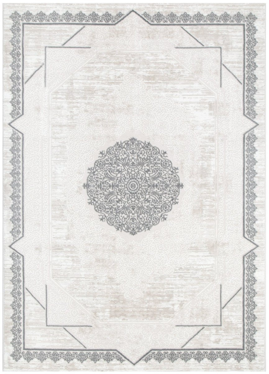 Rumi Medallion Cream Grey Rug