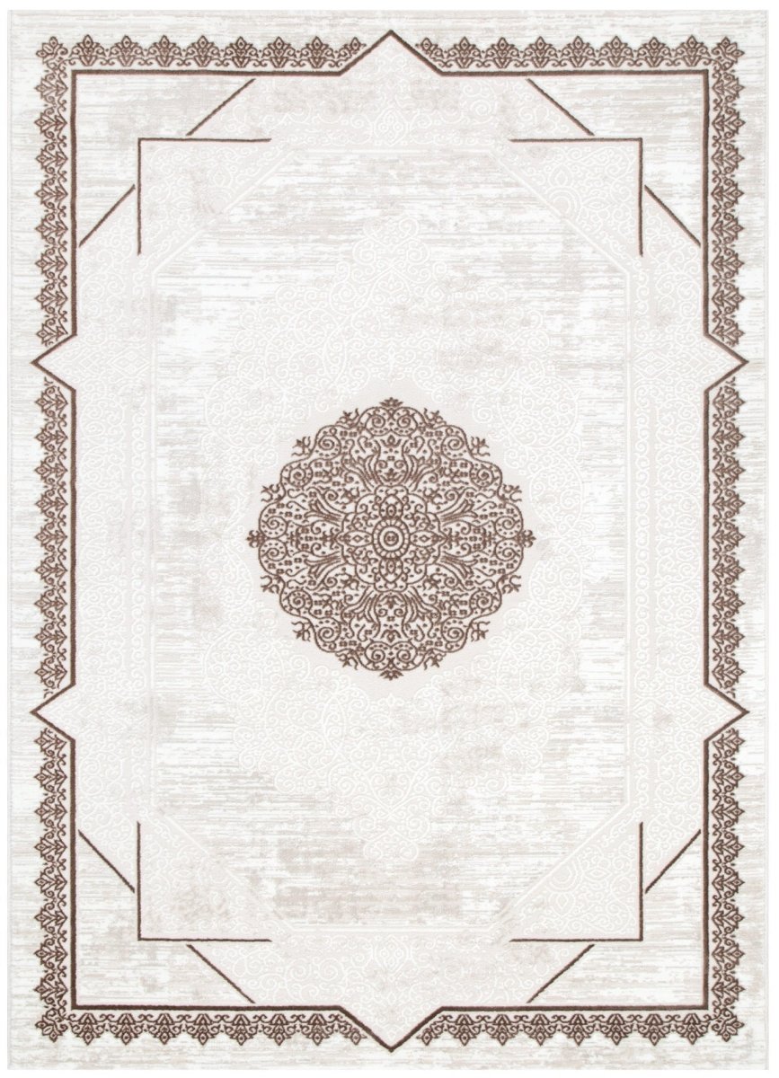 Rumi Oriental Border Cream Brown Rug