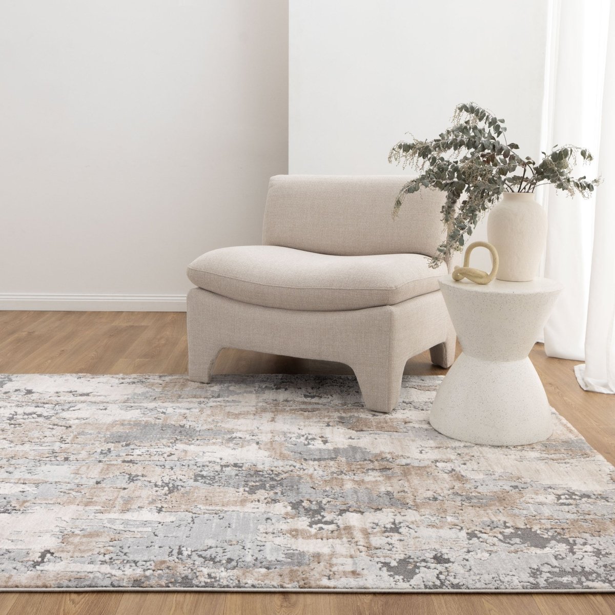 Seren Watercolour Abstract Grey and Beige Rug