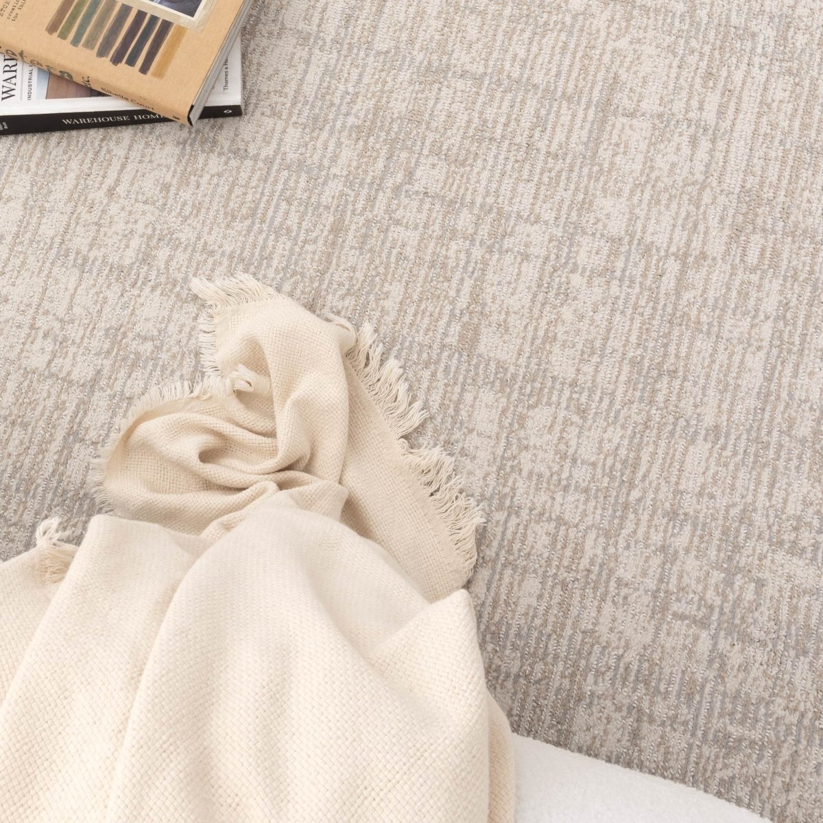 Sierra Distressed Lines Grey Beige Rug