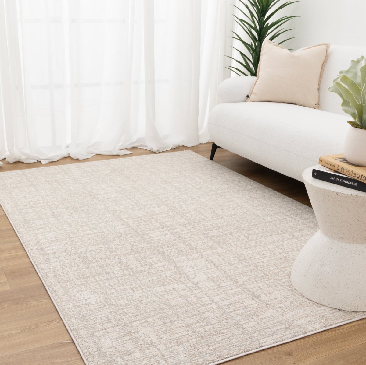 Sierra Distressed Lines Grey Beige Rug