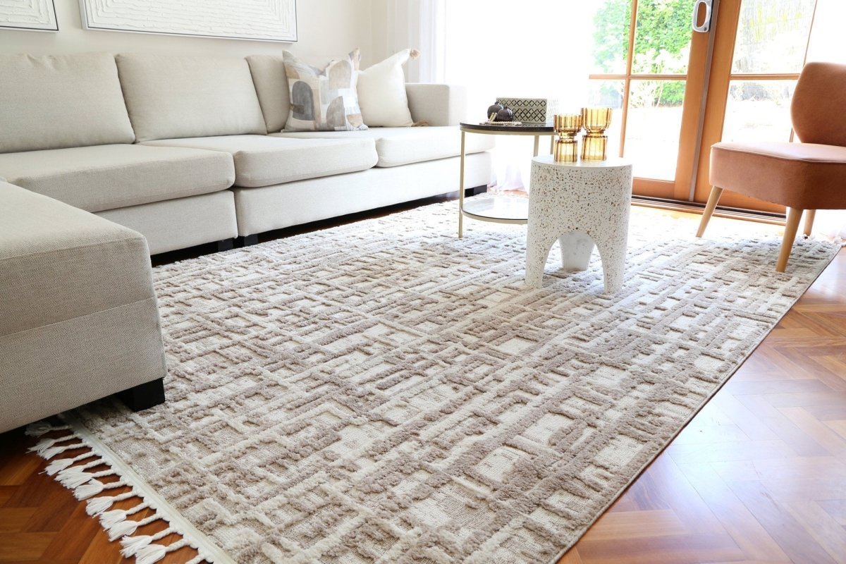 Sleek Kubra Contemporary Beige Rug Area Rug | Ruggy