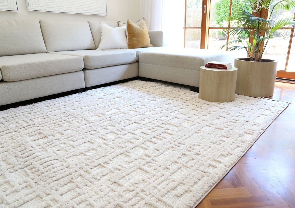 Sleek Kubra Contemporary Ivory Rug Area Rug | Ruggy