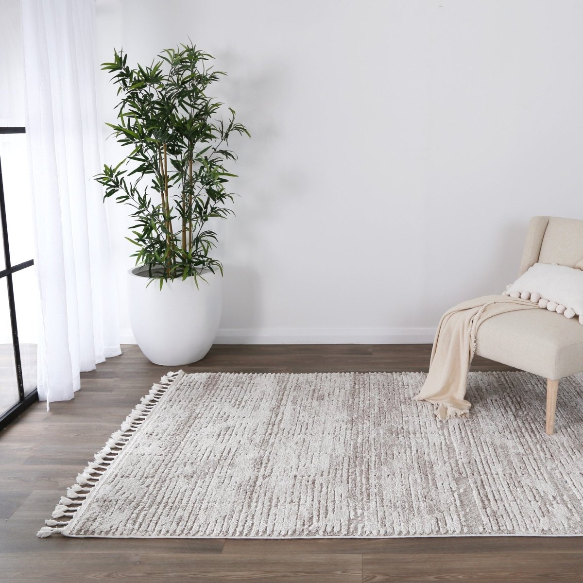 Sleek Rasha Geometric Beige Rug Area Rug | Ruggy