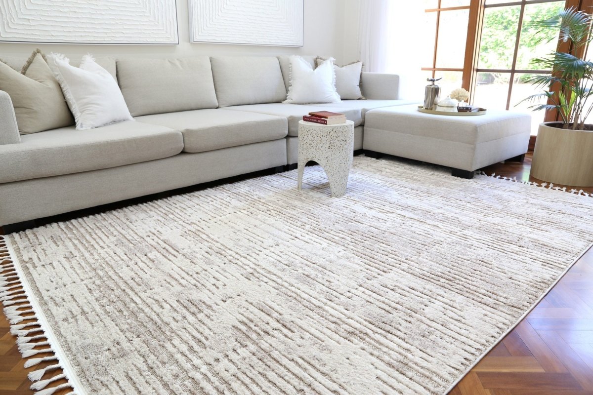 Sleek Rasha Geometric Beige Rug Area Rug | Ruggy