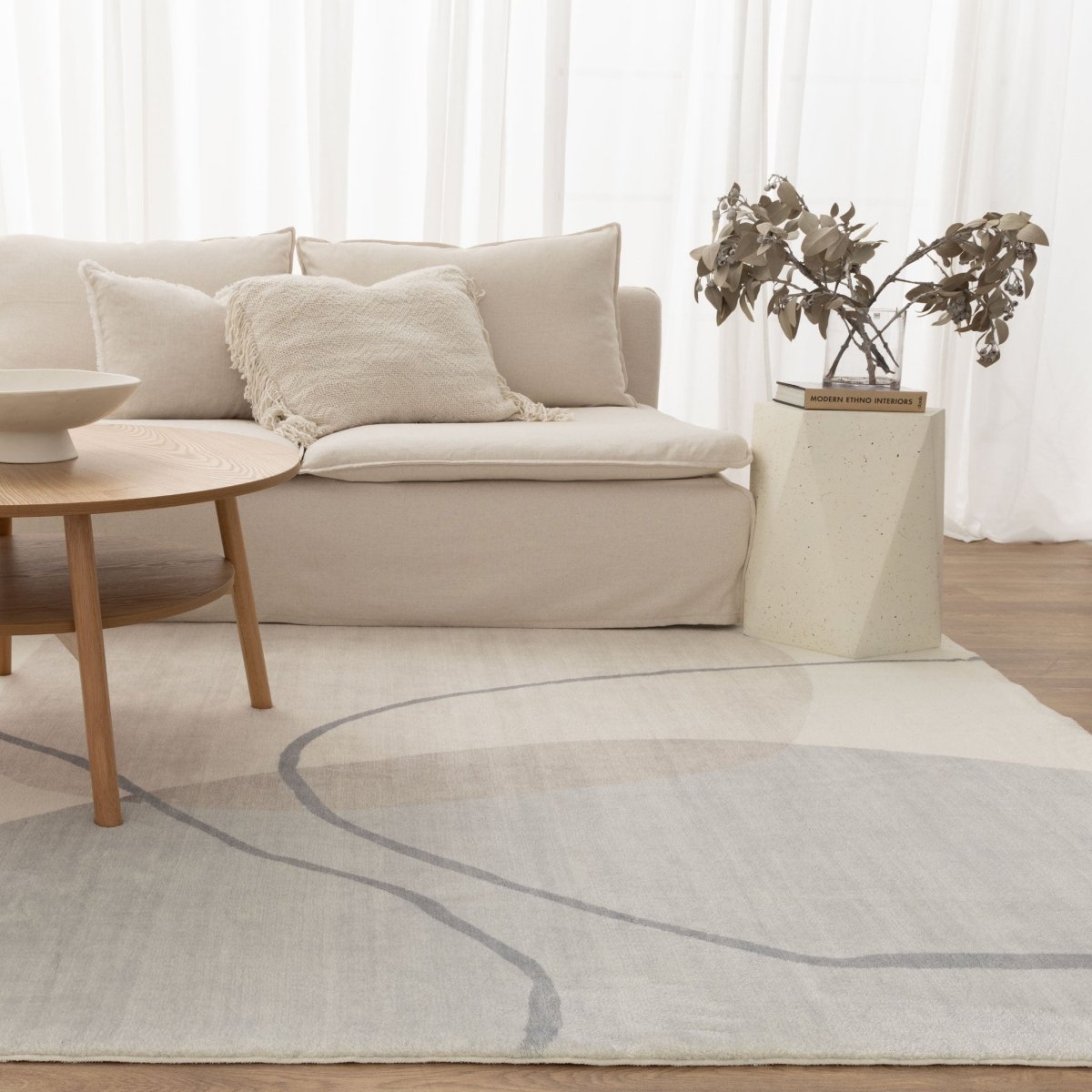 Softy Cream Blue Washable Rug