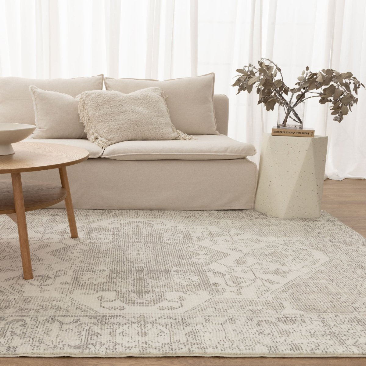 Softy Medallion Cream Beige Washable Rug