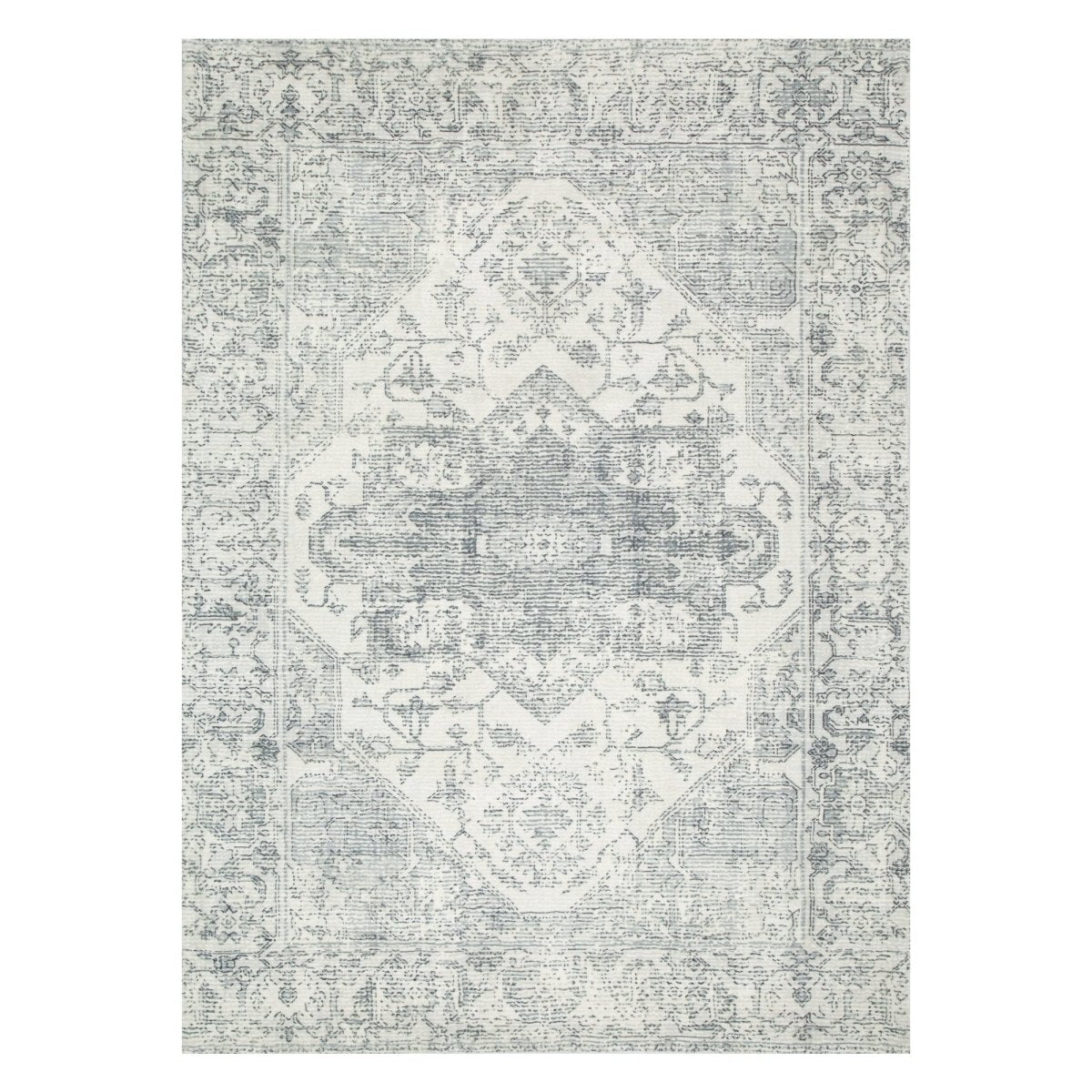 Softy Medallion Cream Blue Washable Rug