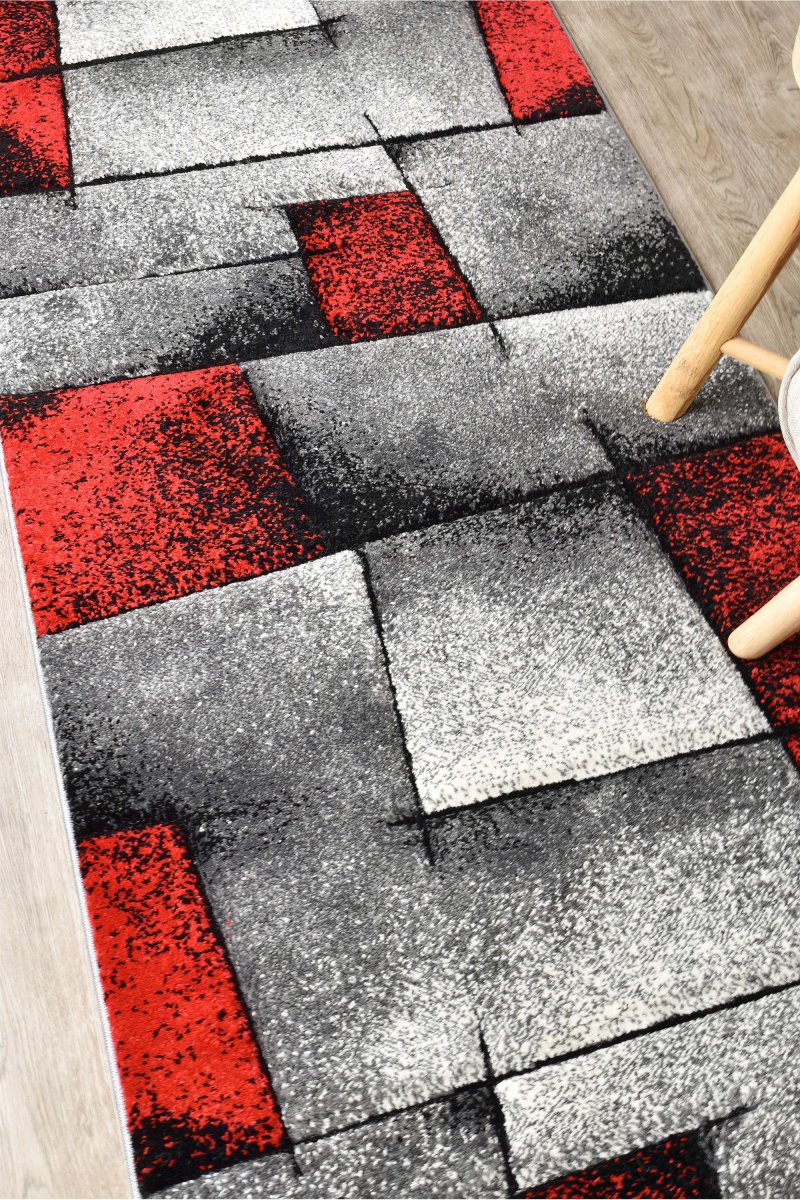 Sol Grey Red Squares Rug