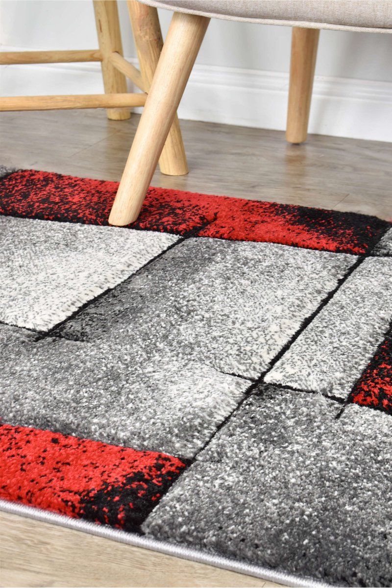 Sol Grey Red Squares Rug