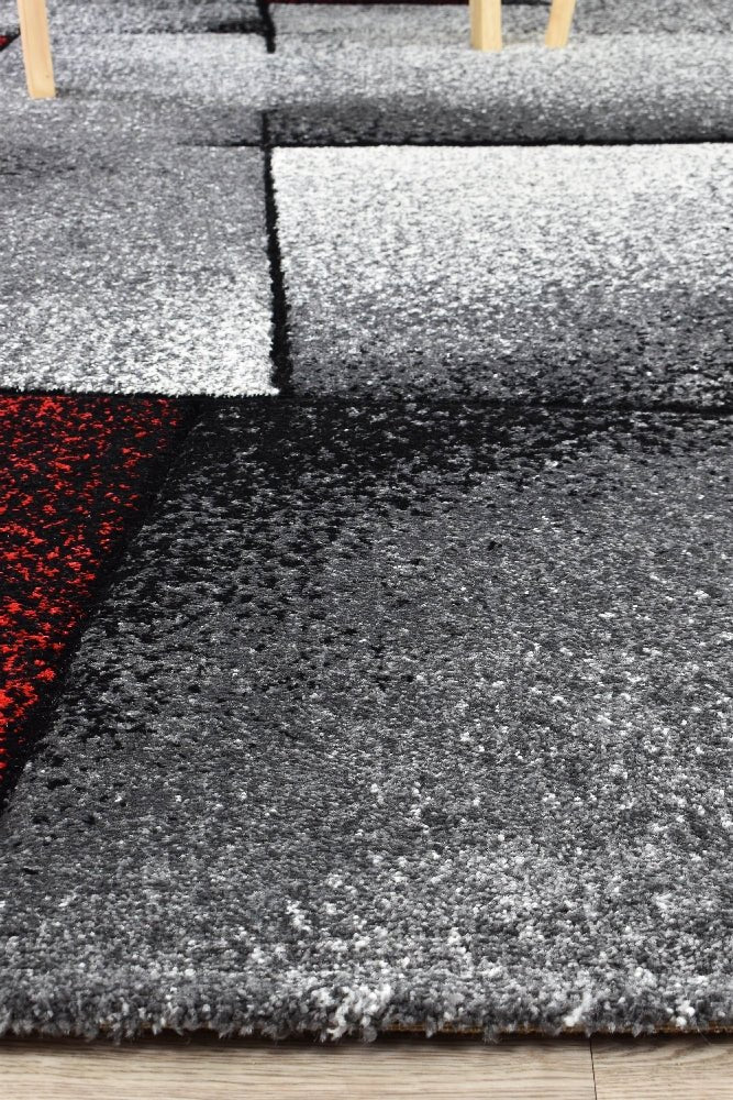 Sol Grey Red Squares Rug