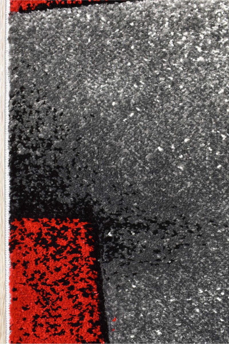 Sol Grey Red Squares Rug