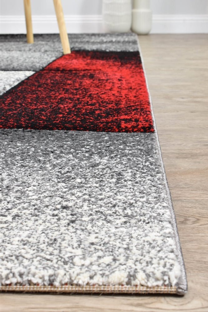 Sol Grey Red Squares Rug