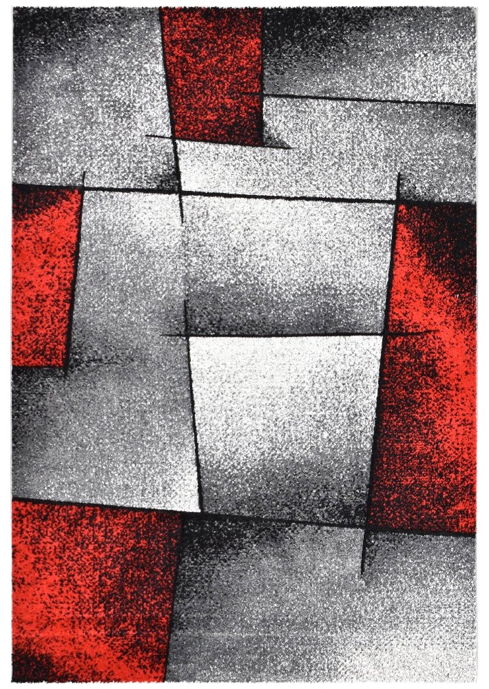 Sol Grey Red Squares Rug